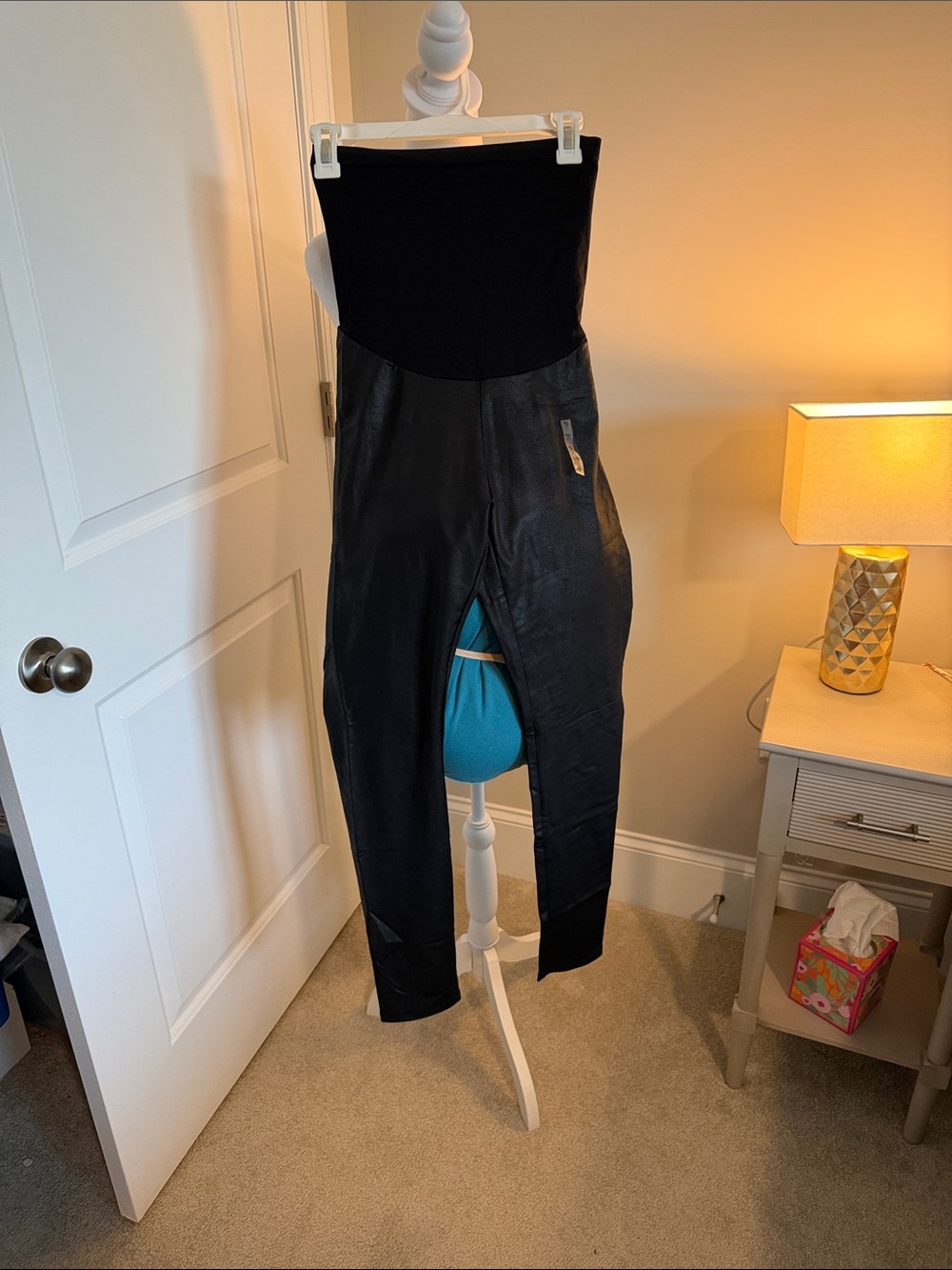 Motherhood Maternity Black Faux-Leather Panel Maternity Leggings